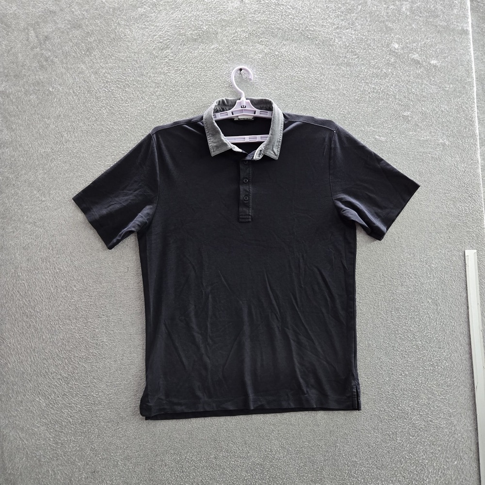 Travismathew Men Polo L Black Activewear Button Logo Short Sleeve